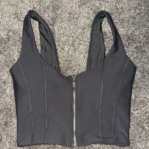 Sleek Black Zipper Crop Top